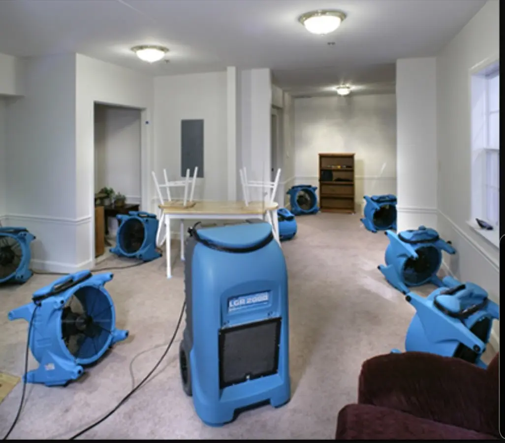 Air movers and dehumidifier setup for Water Extraction & Removal in Lovejoy